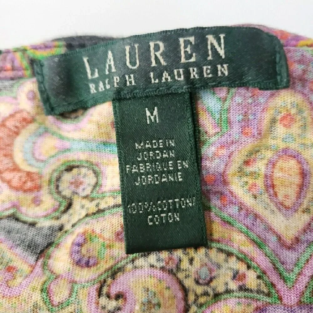 Ralph Lauren Colorful Paisley Sleeveless Top Drape Neck Cotton M - Picture 2 of 10